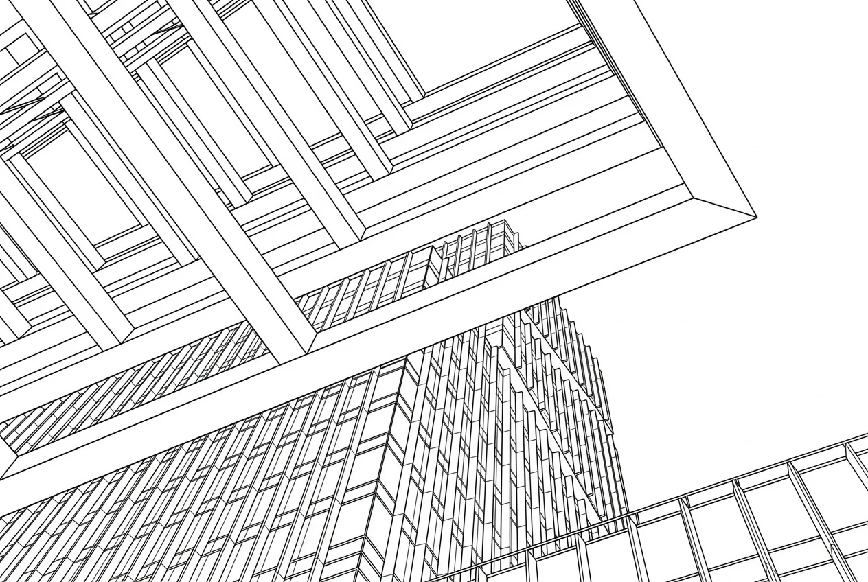 Building photo converted into detailed line art